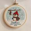 Personalized Baby's First Christmas Ornament: Hand Embroidered Floral Name Hoop