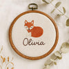 Rabit & Fox Embroidered Name Hoop: Custom Nursery Decor, Baby Keepsake