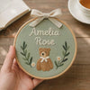Hand Embroidered Floral Name Hoop: Custom Baby Keepsake
