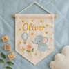 Personalized Embroidered Elephant & Baby Name Banner: Woodland Animal Nursery Decor