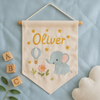 Personalized Embroidered Elephant & Baby Name Banner: Woodland Animal Nursery Decor