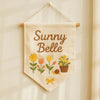 Handcrafted Linen Baby Name Pennant: Embroidered Floral Nursery Decor
