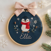 Embroidered Baby Name Hoop: Floral Nursery Decor, Penguin Keepsake