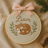 Embroidered Baby Name Hoop: Floral Nursery Decor, Penguin Keepsake