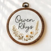 Handmade Floral Name Embroidery Hoop: Baby Girl Birth Announcement