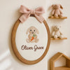 Personalized Embroidered Baby Name Sign: Custom Oval Embroidery Hoop with Bunny