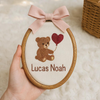 Custom Baby Name Embroidery Hoop: Hand-Stitched Baby Bear Nursery Decor