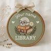 Hand-Embroidered Library Sign Name Hoop: Personalized Book Lover Gift, Bookshelf Decor