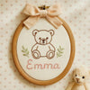 Custom Baby Name Hoop with Brown Bear: Embroidered Nursery Decor