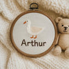 Handmade Goose Name Embroidery Hoop: Baby Birth Announcement