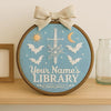 Hand-Embroidered Library Sign Name Hoop: Personalized Book Lover Gift, Bookshelf Decor