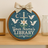 Handmade Library Name Embroidery Hoop: Personalized Book Lover Gift