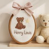Custom Baby Name Embroidery Hoop: Hand-Stitched Baby Bear Nursery Decor