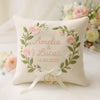 Custom Embroidered Floral Ring Pillow: Ivory Linen Wedding Cushion
