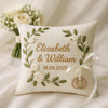 Custom Embroidered Floral Ring Pillow: Ivory Linen Wedding Cushion