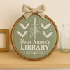 Handmade Library Name Embroidery Hoop: Personalized Book Lover Gift