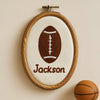 Embroidered Baby Name Sign With Sports Balls: Nursery Decor, Personalized Birth Announcement