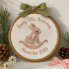 Baby Arriving Hand Embroidered Hoop: Custom Bunny Design