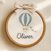 Custom Baby Name Embroidery Hoop: Hot Air Balloon Nursery Decor