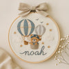 Hand-Embroidered Baby Name Hoop: Hot Air Balloon Nursery Decor