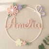 Custom Knitted Wire Name Sign with Pastel Flowers: Personalized Nursery Wall Decor