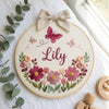 Butterfly Garden Floral Name Hoop: Hand Embroidered Nursery Art
