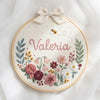 Bee Garden Floral Name Hoop: Custom Hand-Embroidered Nursery Decor