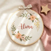 Custom Baby Name Hoop: Botanical Blossom Embroidery