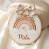 Hand-Embroidered Rainbow Name Hoop: Custom Nursery Wall Art