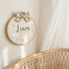 Personalized Cloud & Sun Baby Name Hoop: Soft Sunshine Nursery Decor
