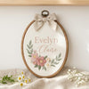 Custom Floral Embroidery Hoop: Baby Name Announcement Sign
