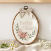 Custom Floral Embroidery Hoop: Baby Name Announcement Sign