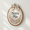 Hand-Embroidered Floral Name Hoop: Baby Announcement Sign