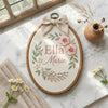 Hand-Embroidered Floral Name Hoop: Baby Announcement Sign