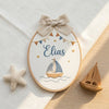 Handmade Sailboat Embroidery: Personalized Baby Name Hoop