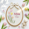 Soft Flower Garden Baby Name Embroidery Hoop: Newborn Gift Wall Hanging