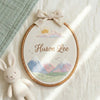 Personalized Woodland Nursery Hoop: Custom Mountain Nursery Name Sign