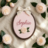 Embroidered Floral Nursery Decor: Vintage Rose & Peony Nursery Sign