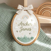 Personalized Woodland Nursery Hoop: Custom Mountain Nursery Name Sign