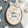 Personalized Hand-Embroidered Name Hoop: Cosmic Dreams Astronaut Nursery Décor