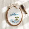 Personalized Coastal Nursery Name Hoop: Hand-Embroidered Sailing Adventure Keepsake
