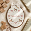 Personalized Vintage Nursery Name Hoop: Custom Rocking Horse & Cupcake Embroidery Hoop
