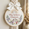 Rainbow Garden Teacher Embroidery Hoop: Custom Classroom Rainbow Floral Decor