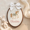 Personalized Hand-Embroidered Fairytale Name Hoop: Carousel Horse Nursery Decor
