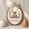 Personalized Teddy Bear Floral Name Hoop: Hand-Embroidered Nursery Decor