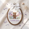 Personalized Teddy Bear Floral Name Hoop: Hand-Embroidered Nursery Decor