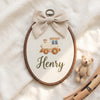 Personalized Little Explorer Embroidery Hoop: Hand-Embroidered Baby Milestone Keepsake