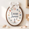 Hand-Embroidered Ocean Adventure Name Hoop: Custom Seashell Name Sign