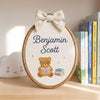 Custom Teddy Bear Sailboat Name Hoop: Neutral Nursery Decor