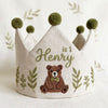 Hand-Embroidered Bear or Fox Linen Party Hat: First Birthday Keepsake